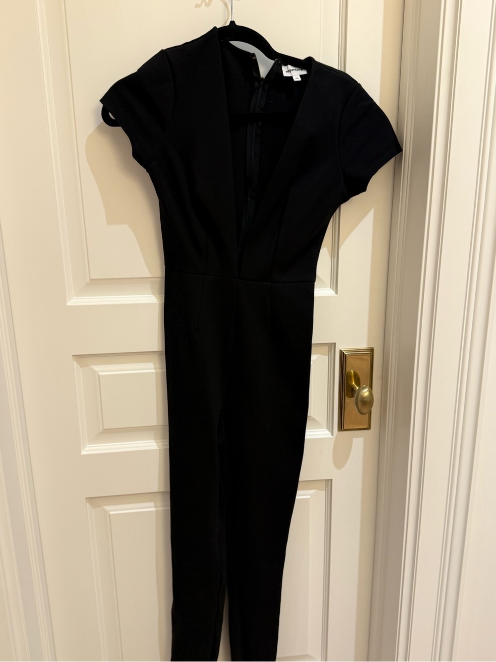superdown Black Short-Sleeve V-Neck Jumpsuit